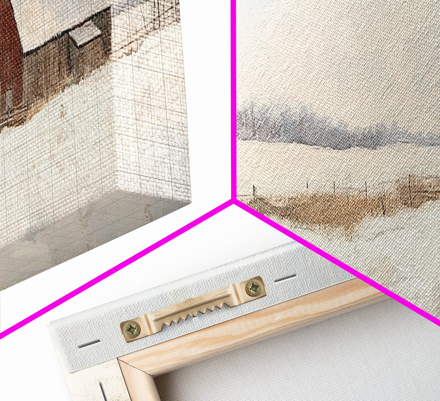 Barn Landscape Oil Painting Print - Retro Farm Wall Art - Village Wall Art - Old Red Barn In Winter - Winter Landscape - Winter Centerpiece Art