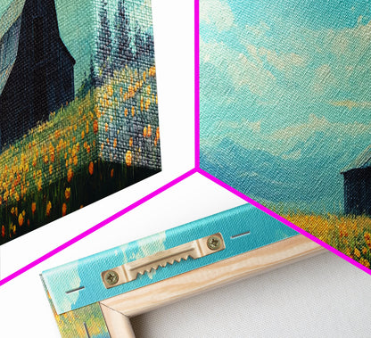 Old Barn In The Spring, Framed Canvas Print, Rustic Farmhouse Decor, Modern Farmhouse, Barn in Field of Wild Flowers, Farm House Art