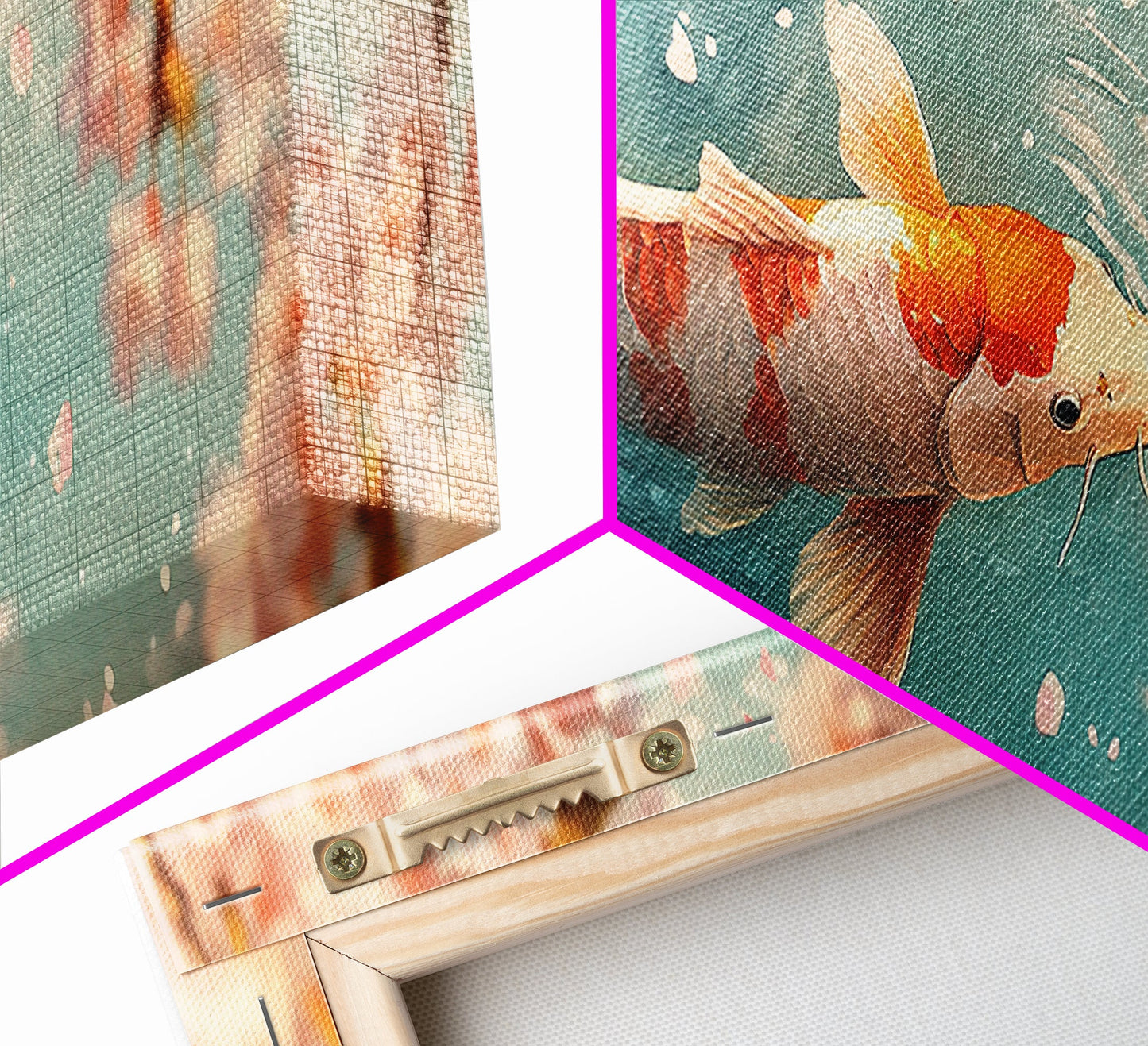 Reflections of a Koi Fish Panoramic Print, Canvas Print, Ready To Hang Wall Art, Koi Fish Painting, Soothing Decor, Zen Studio Art