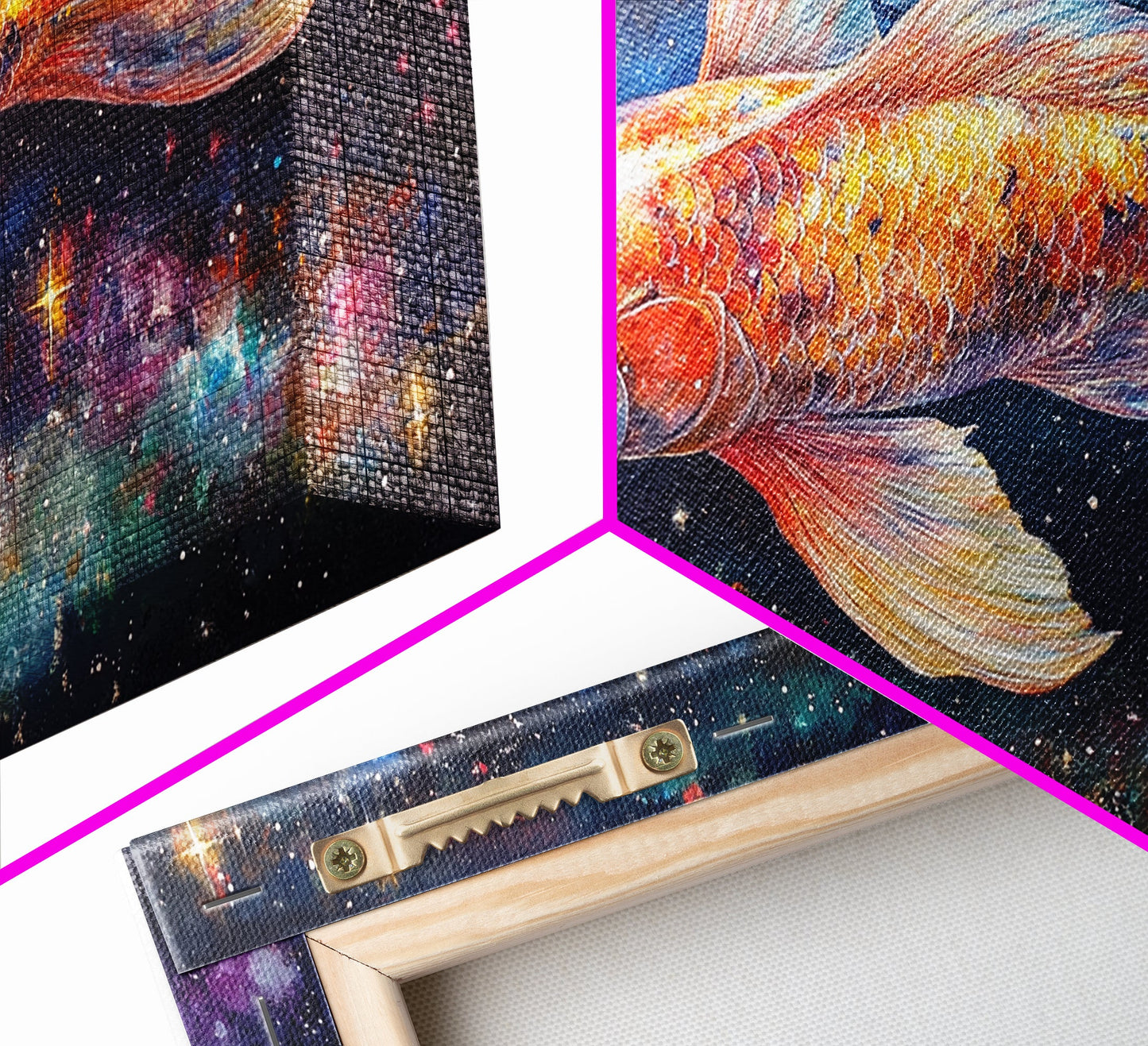 Galactic Koi Fish Framed Canvas Print, Retro Colorful Wall Art, Koi Fish Painting, Koi Wall Art, Space Art, Space Fish Painting