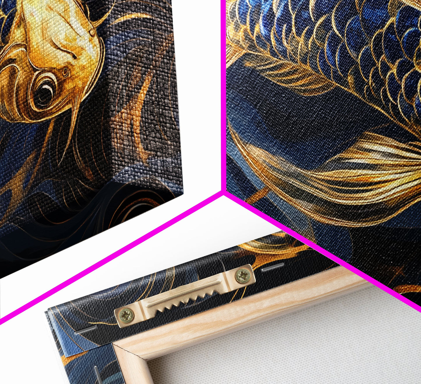 Black and Gold Koi Fish Framed Canvas Print, Wabi Sabi Style Home Decor, Koi Fish Painting Koi Fish Art, Modern Living Room Decor