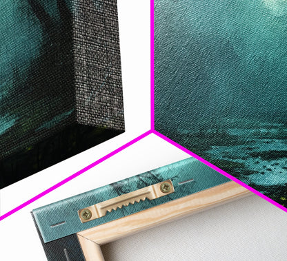 Dark and Moody Wall Art Framed Canvas Print, Oil Painting of a Swamp, Moody Landscape Wall Art