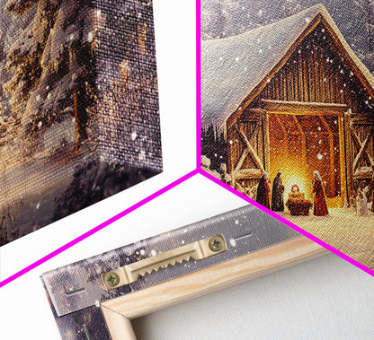 Nativity Scene Framed Canvas Print, Jesus in His Manger, Christmas Wall Art, Christmas Centerpiece Art, Nativity Oil Painting