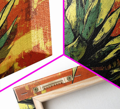 Blue Agave Pueblo Art Framed Canvas Print - Art of Arizona - Mexicano Home Decor - Chicano Art - Agave Painting - Bar Decor - Living Room Art