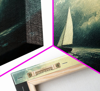 Sailing Through The Storm - Framed Canvas Print - Nautical Home Decor - Sailboat Painting - Sailing Painting - Nautical Seascapes Art