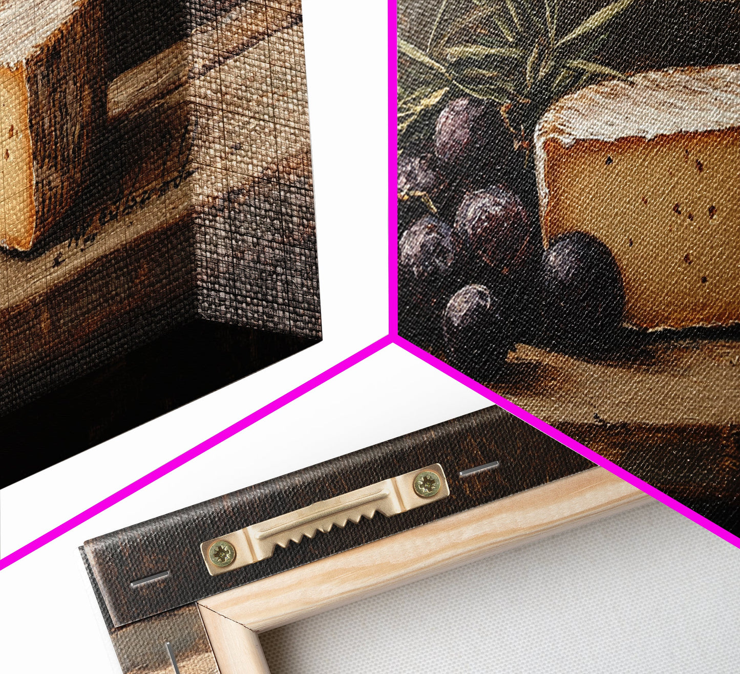 Still Life of FIgs and Cheese - Framed Canvas Print Ready To Hang Wall Art - Oil Painting Of Cheese, Cheese Painting, Kitchen Art