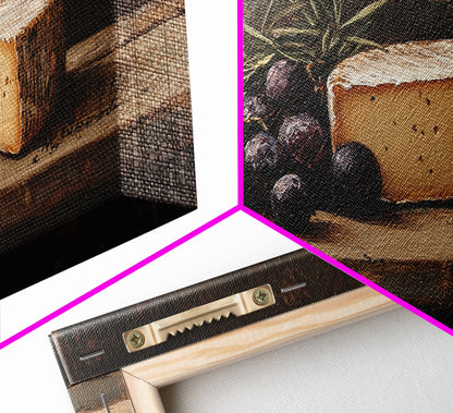 Still Life of FIgs and Cheese - Framed Canvas Print Ready To Hang Wall Art - Oil Painting Of Cheese, Cheese Painting, Kitchen Art