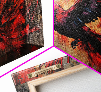 Grunge Phoenix Painting, Framed Canvas Print, Vibrant Phoenix Wall Art Print, Mythical Poster Art, Printed Wall Art
