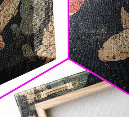 Wabi Sabi Koi Fish Painting Print, Japanese Style Artwork, Elegant Wall Art, Living Room or Bedroom Wall Art, Ready To Hang Canvas