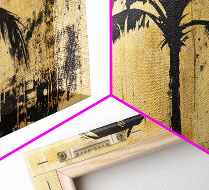 Palm Tree Abstract Painting Print, Coastal Decor, Framed Canvas Ready To Hang, Nautical Painting, Coastal Home Decor, Living Room Palm Tree Art