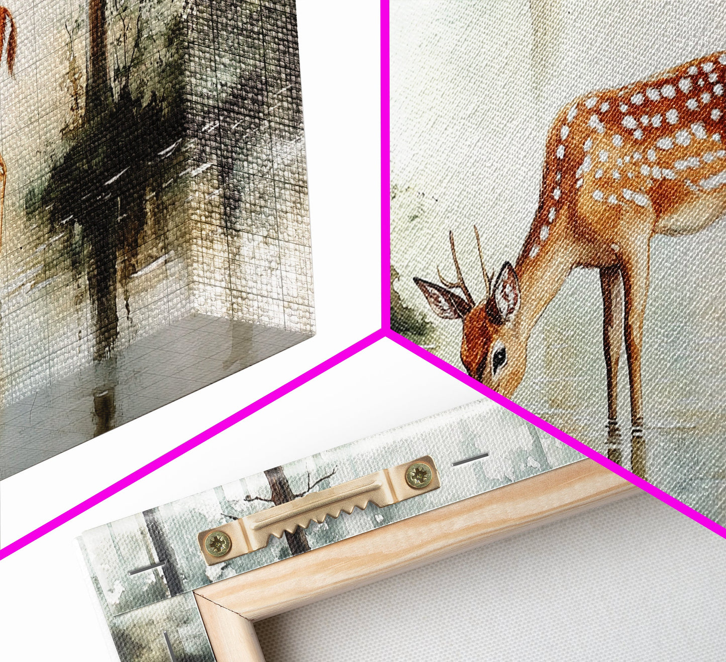 Rustic Farmhouse or Cabin Wall Art Painting of a Deer Drinking Water In The Forest, Minimalist Farmhouse Decor, Framed Canvas Print