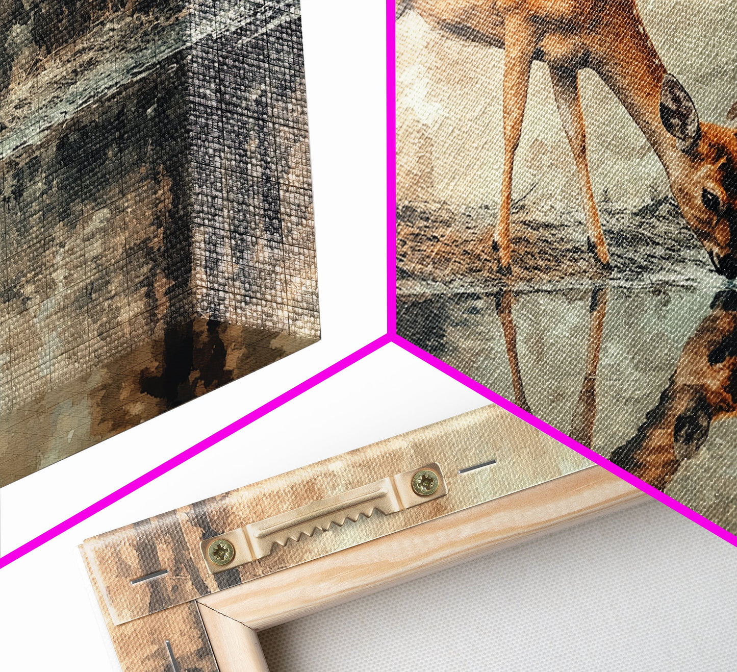 Reflection of a Deer Drinking Water - Framed Canvas Print - Cute Farmhouse Wall Art - Farmhouse Decor