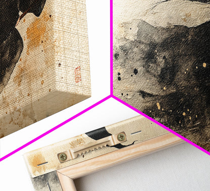 Wabi Sabi Witch Rides Her Broom - Framed Canvas Print - Witch Painting - Witchy Wall Art - Witch Decor