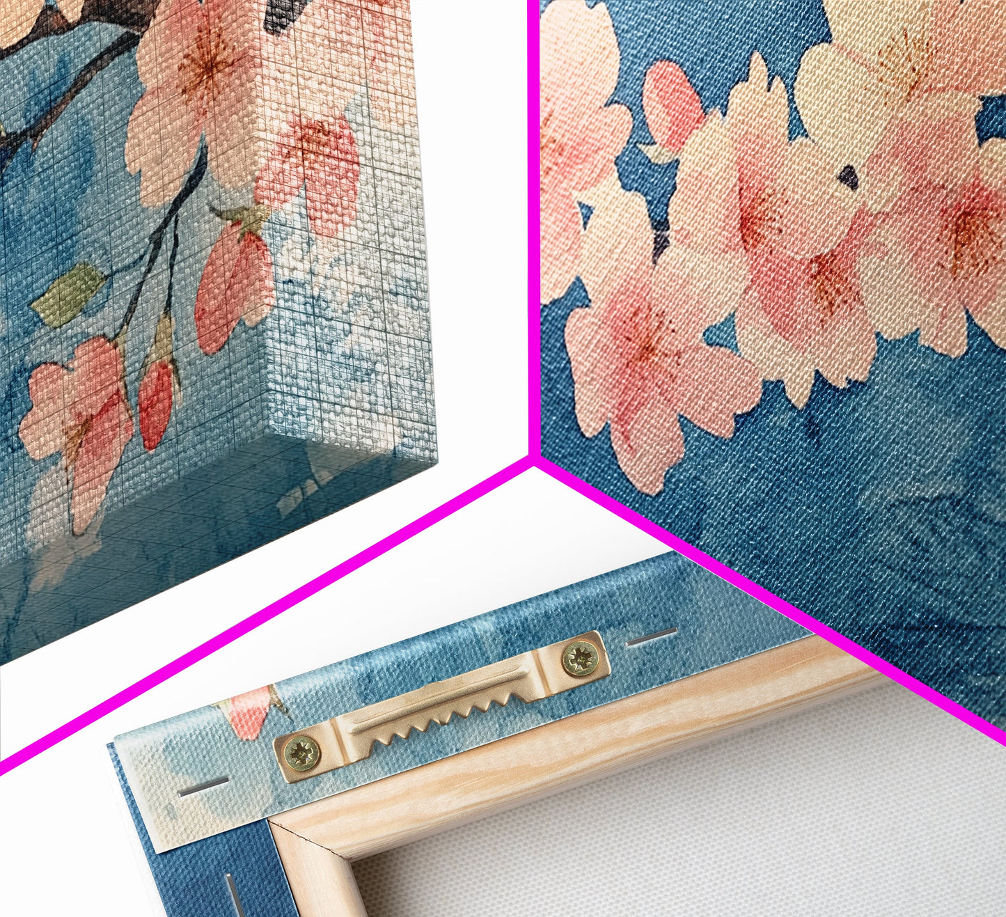 Kirschblüten-Wandbild auf Leinwand – Rosa Kirschblüten-Ölgemälde auf Leinwand – Wabi-Sabi-Wandkunst – Lila Baum-Naturdekor