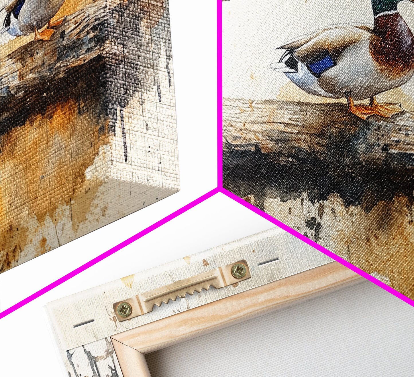 Rustic Duck Painting Canvas Print, 3 Ducks On A Log, Framed Canvas Nature Painting, Landscape Painting, Nature Art, Meadow Painting Cabin Art