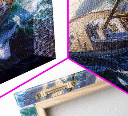 Bird's Eye View of a Retro Sailboat Painting Print, Sailboat Wall Art, Nautical Decor, Sailing Gift Idea, Sailing Wall Art