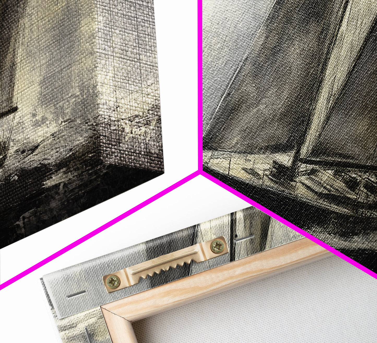 Black and White Charcoal Sketch Print of a Sailboat In a Storm, Framed Canvas Print, Nautical Wall Art, Nautical Home Decor