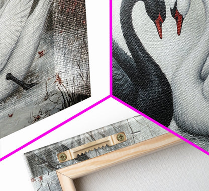 Dark Swans Forming a Heart - Framed Canvas Print - Dark Romance Wall Art - Dark Academia Art - Couple Gift Idea - Goth Art - Gothic Decor