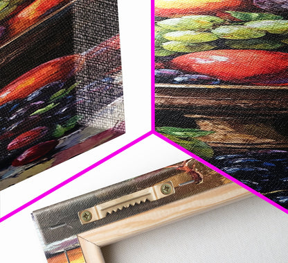 Still Life Oil Painting PRINT of Fruit, Kitchen Decor, Kitchen Wall Art, Grapes Painting, Long Skinny Art, Skinny Vertical Art, Tall Skinny Art