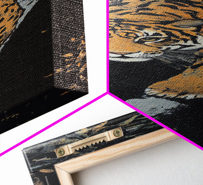 Framed Canvas Print of a Majestic Tiger Stalking Through the Jungle, Above Couch Art, Living Room Decor, African Art, Rustic Decor, Animal Art