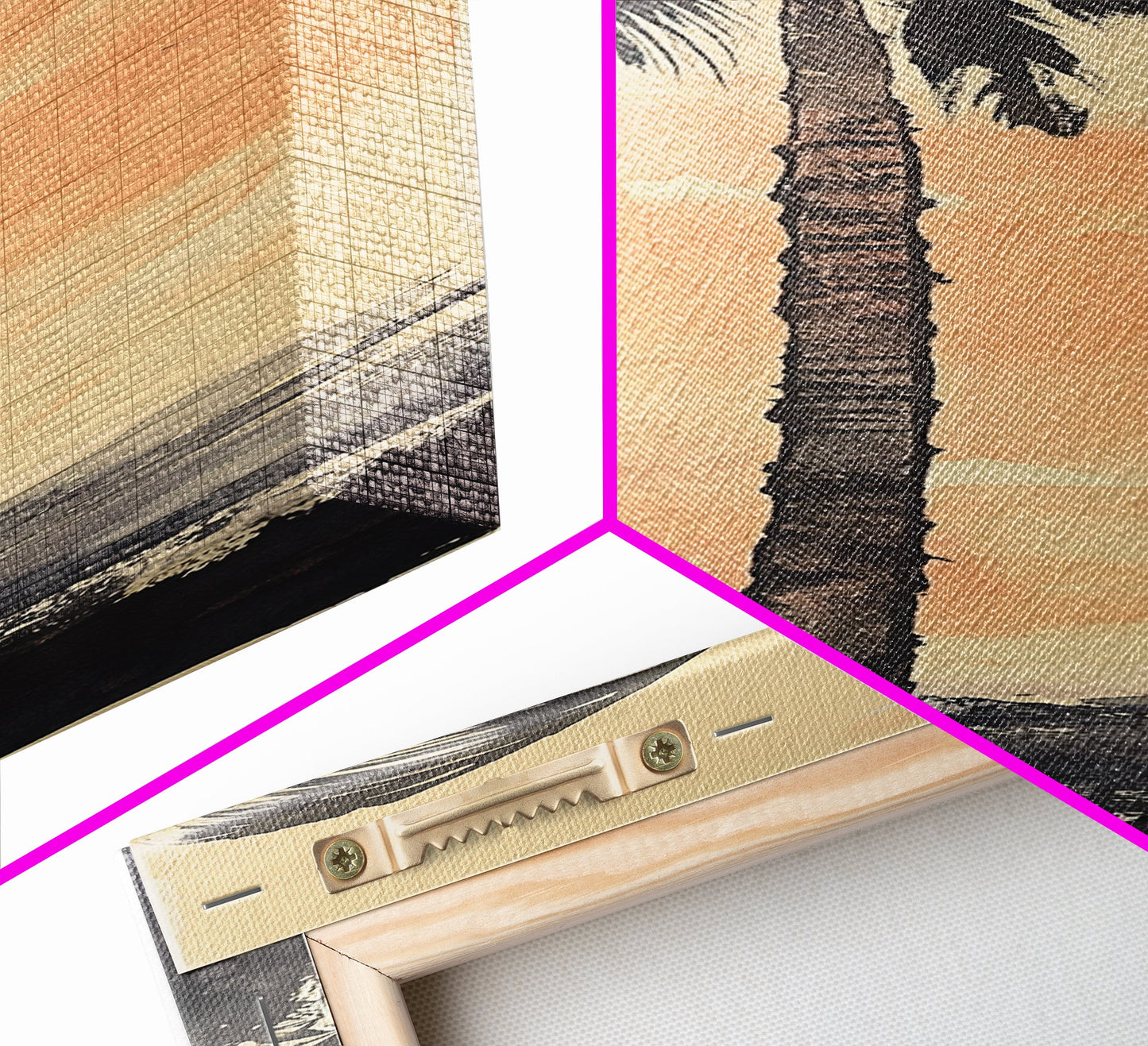 Framed Canvas Print Moody Palm Tree Painting Sunset Coastal Wall Art, Rustic Decor, Tropical Living Room Above Sofa Art, Bedroom Art Print