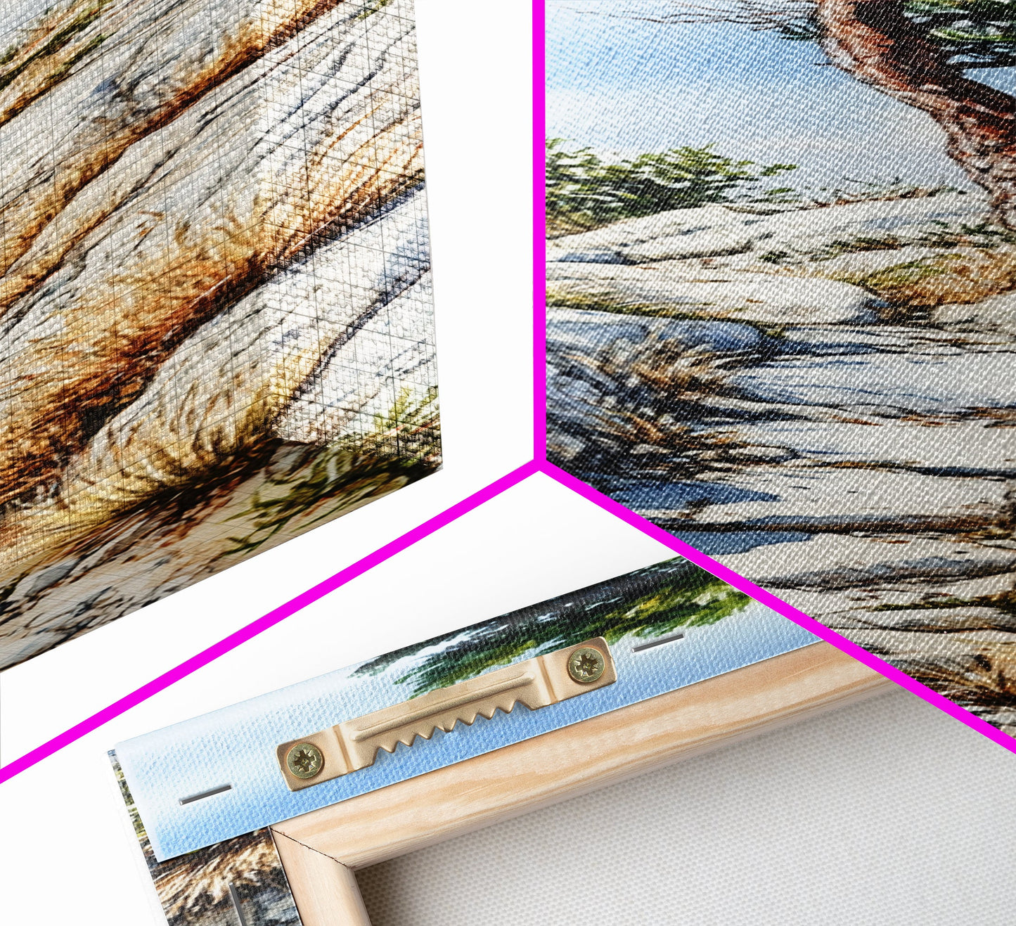 Rocky Mountain Pine Tree Painting - Framed Canvas Print Highlighting Serene Alpine Path for Rustic Wall Decor