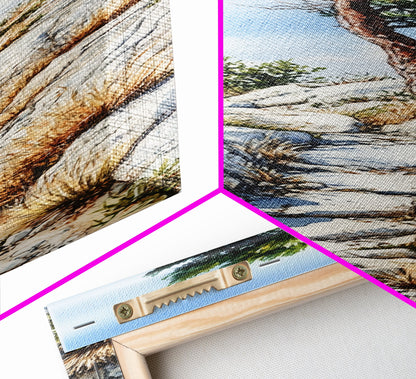 Rocky Mountain Pine Tree Painting - Framed Canvas Print Highlighting Serene Alpine Path for Rustic Wall Decor