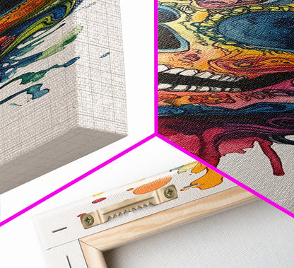 Sugar Skull Painting Print, Mexicano Wall Art, Framed Canvas, Tall Narrow Art, Skinny Accent Piece, Skull Painting, Skull Art, Chicano Art