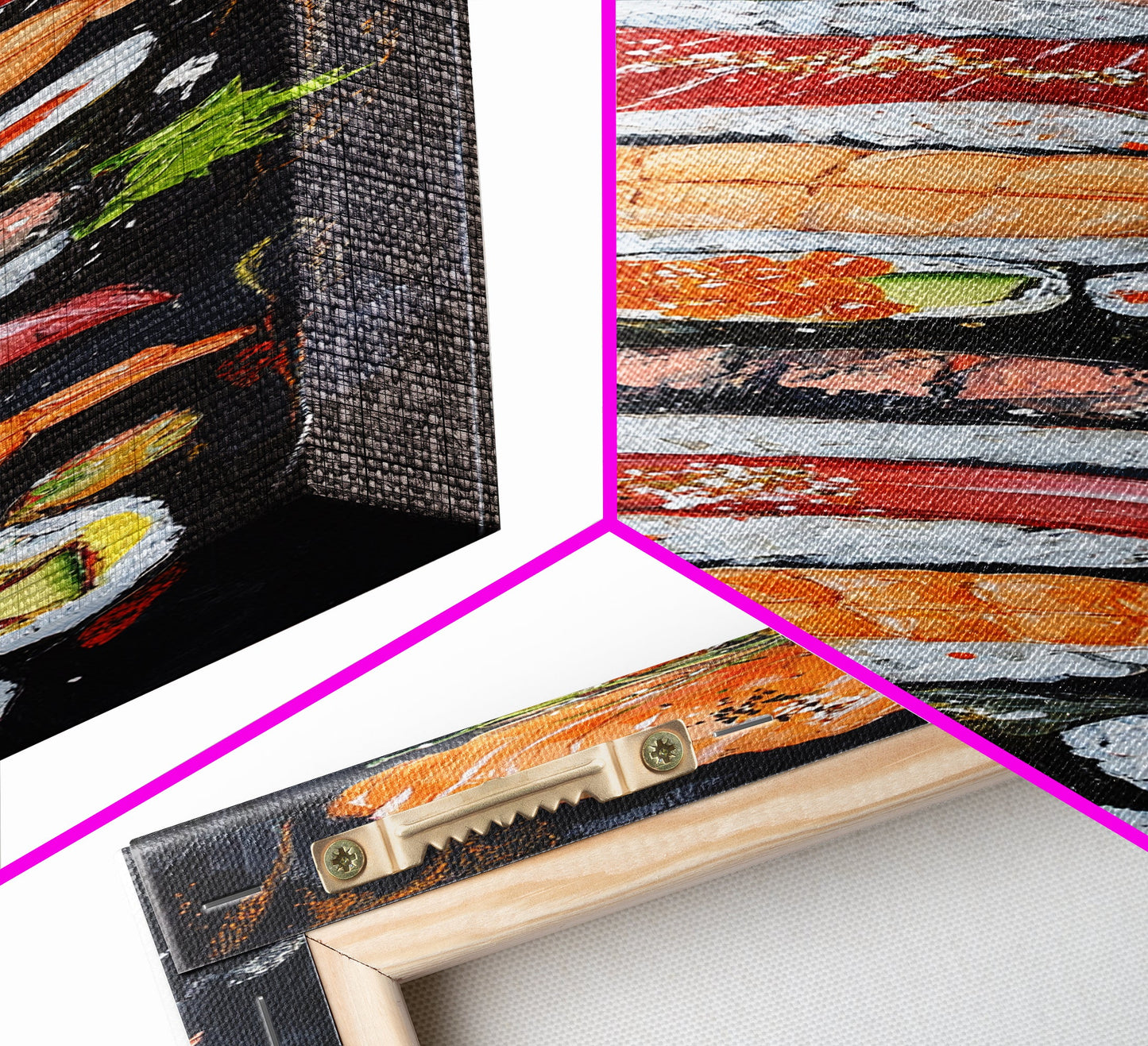 Funky Kitchen Wall Art Sushi Painting Print Framed Canvas | Sushi Decor | Kitchen Painting Decor | Kitsch Decor | Eclectic Wall Art