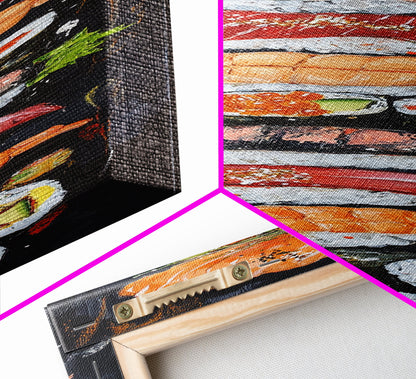 Funky Kitchen Wall Art Sushi Painting Print Framed Canvas | Sushi Decor | Kitchen Painting Decor | Kitsch Decor | Eclectic Wall Art