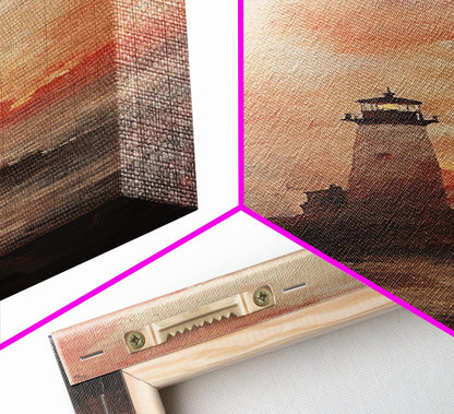Lighthouse Wall Art Framed Canvas Print - Sunset Wall Art - Coastal Decor - Nautical Decor