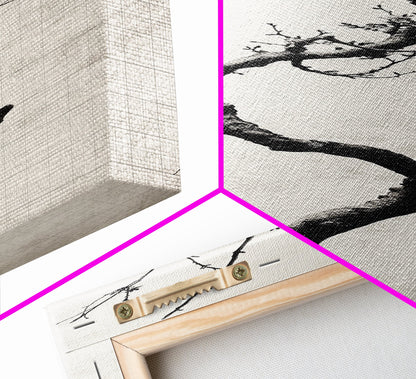 Framed Canvas Print of Minimalist Birch Tree Art in Black and White, Wabi Sabi Art, Rustic Wall Art, Above Bed Wall Art, Tall Skinny Art, Japanese Aesthetic