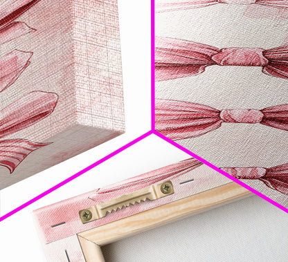 Bow Illustration Canvas Print Pink Whimsical Art Light Abstract Wall Art Vertical Art Feminine Gift Idea Bedroom Rustic Dorm Decor