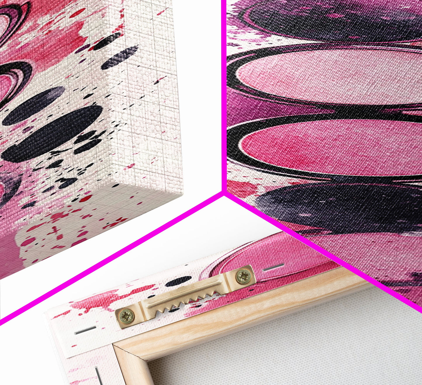 Makeup Palette Canvas Print, modern pink abstract art with splatter design, bold vertical wall art, unique wabi sabi minimalist print.