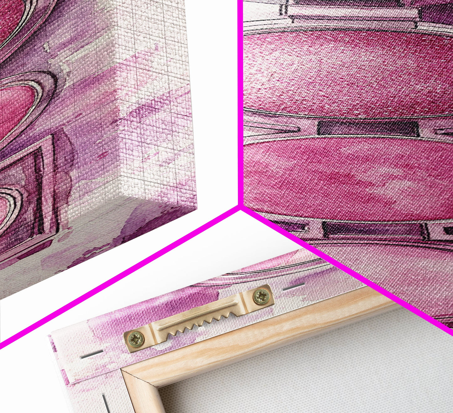 Shimmer Palette Canvas Print, contemporary gemstone painting in pink and purple hues, long narrow wall art with modern abstract vibes.