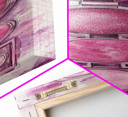 Shimmer Palette Canvas Print, contemporary gemstone painting in pink and purple hues, long narrow wall art with modern abstract vibes.