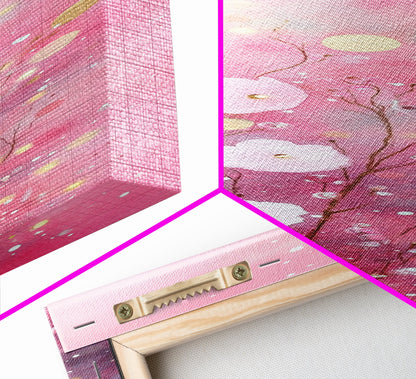 Ethereal Wildflower Painting Framed Canvas Print Featuring Dreamy Pink Abstract Art Perfect Living Room and Boho Aesthetic Spaces