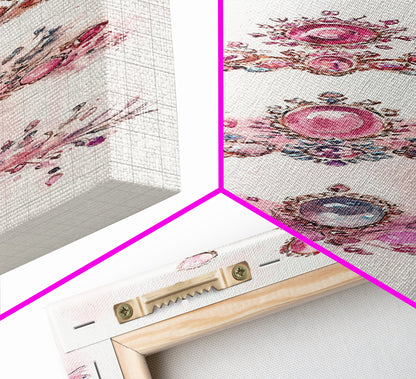 Royal Pink Tiara Framed Canvas Print Princess Gemstone Painting Feminine Wabi Sabi Art Vertical Wall Art Elegant Home Decor