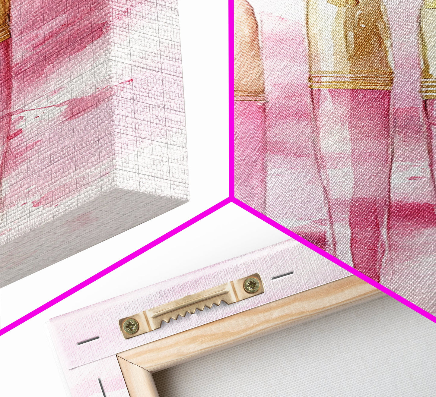 Pink Fountain Pens Canvas Print Whimsical Art Writer’s Gift Minimalist Art Living Room Decor Unique Office Wall Art Illustration