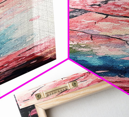 Cherry Blossom Tree Framed Canvas Print, Moody Pink Wall Art, Japanese Botanical Artwork, Vertical Minimalist Decor, Gift Idea