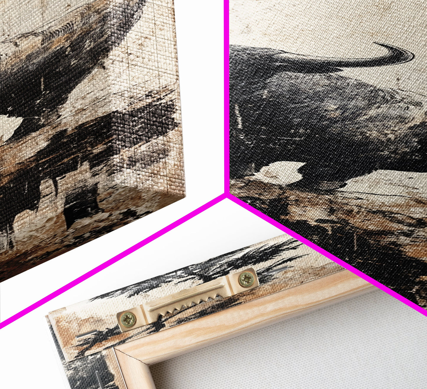 Rustic Buffalo Art Canvas Print, Wabi Sabi Minimalist Decor, Red Sun Vertical Art, Farmhouse Living Room Rustic Wall Artwork