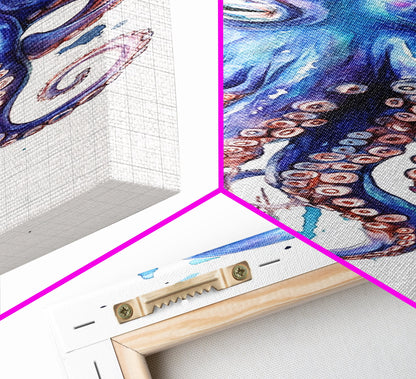 Blue Octopus Art Framed Canvas Print Vibrant Marine Life Decor Whimsical Coastal Nautical Artwork Living Room Statement Piece