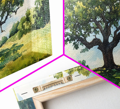 Sprawling Oak Tree Canvas Print Rustic Wall Art Panoramic Painting Nature Scene Bedroom Decor Horizontal Artwork Farmhouse Wall Art