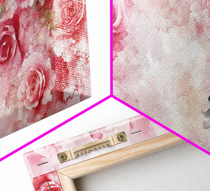 Romantic Rose Painting Framed Canvas Print Featuring Rose Painting and Pink Wall Art Botanical Prints Rustic Art Living Room Decor