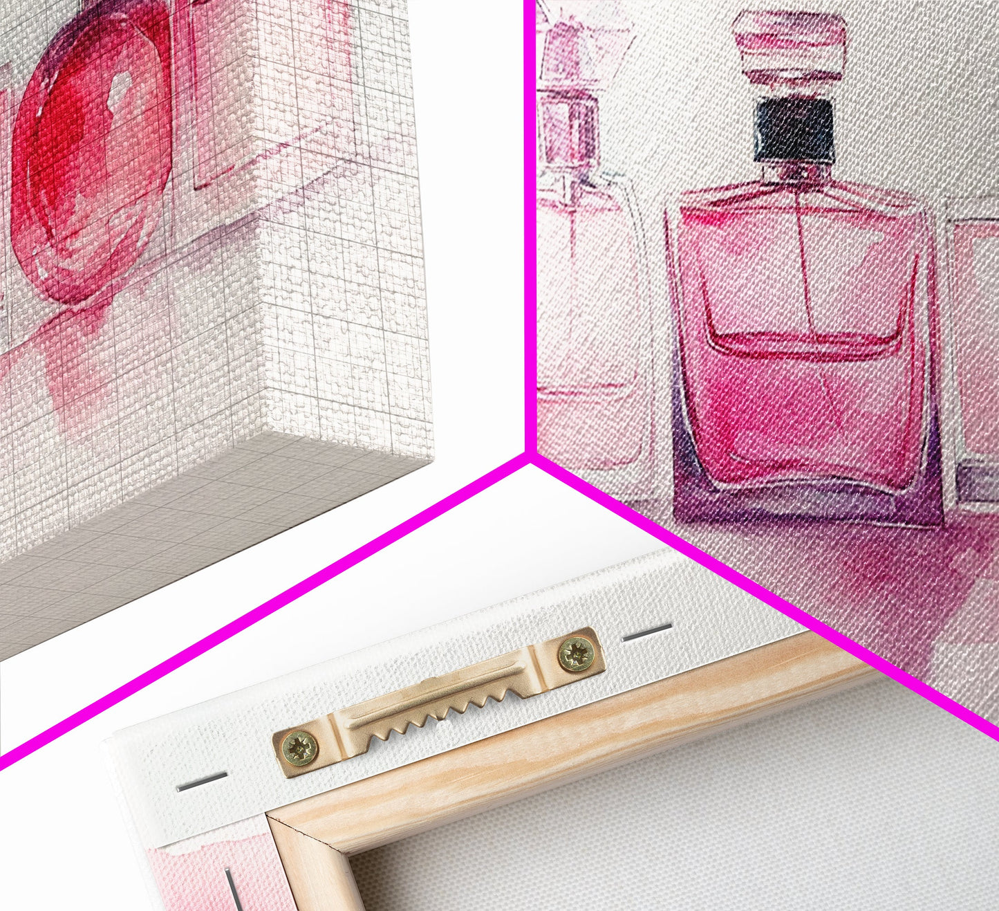 Pink Perfume Painting Framed Canvas Print, Light Pink Bedroom Art Coastal Cowgirl Wall Art, Minimalist Art Rustic Decor Gift Idea