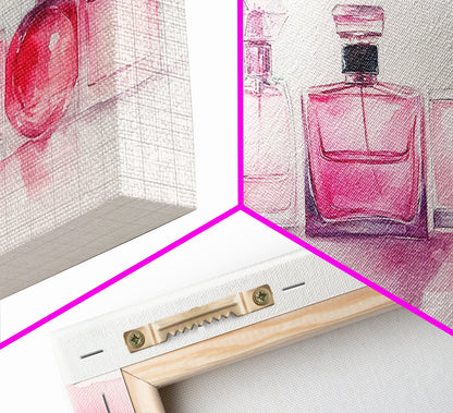 Pink Perfume Painting Framed Canvas Print, Light Pink Bedroom Art Coastal Cowgirl Wall Art, Minimalist Art Rustic Decor Gift Idea