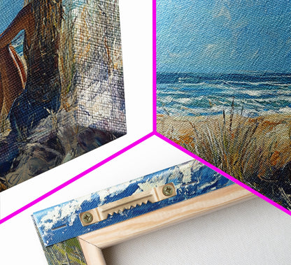 Coastal Cowgirl Framed Canvas Print Coastal Landscape Art Nautical Decor Ocean View Art Horizontal Wall Art Above Bed Wall Art