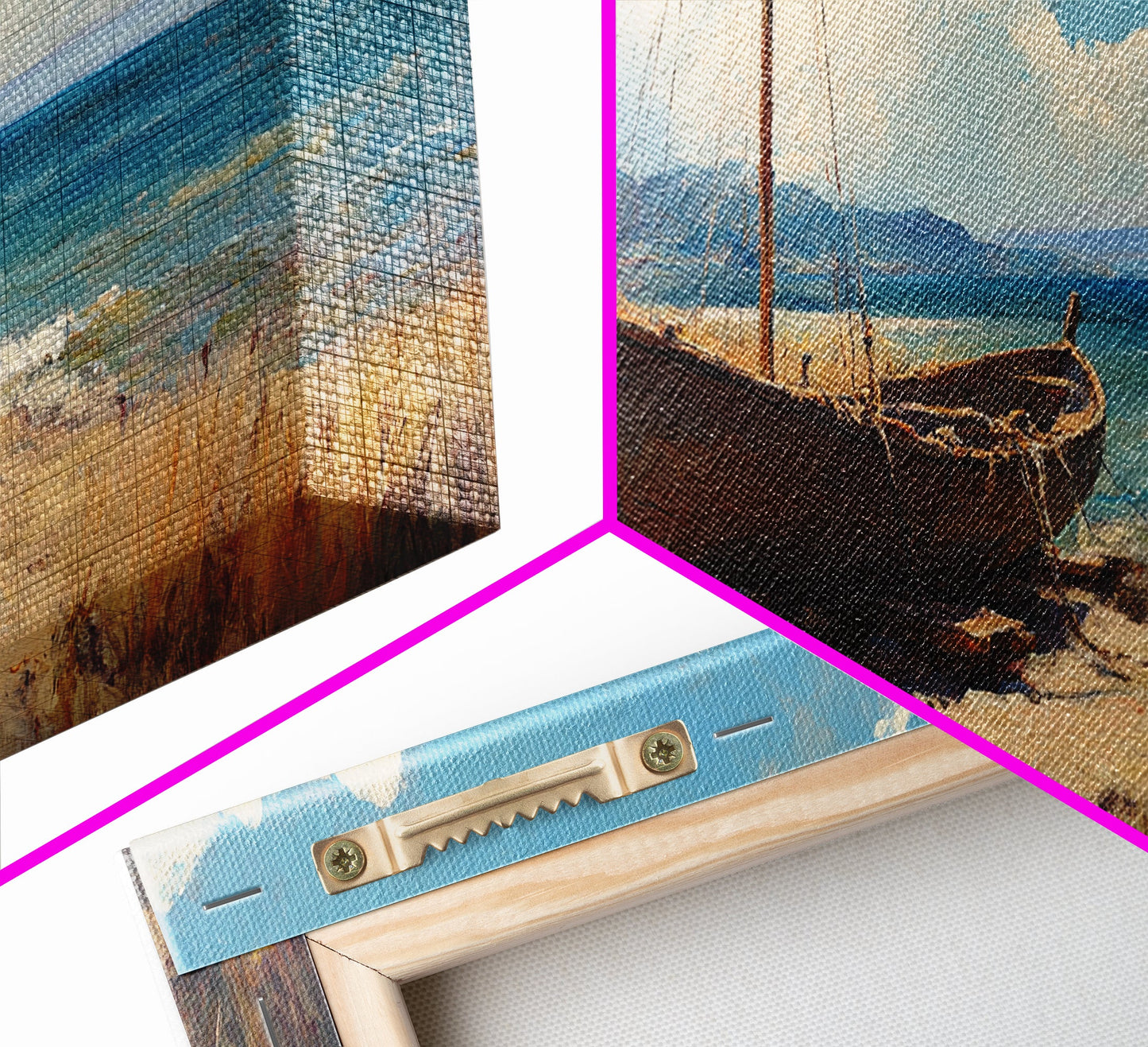 Rustic Sailboat Framed Canvas Print Nautical Wall Art Coastal Landscape Art Barn Landscape Oil Painting Rustic Decor Above Sofa Art