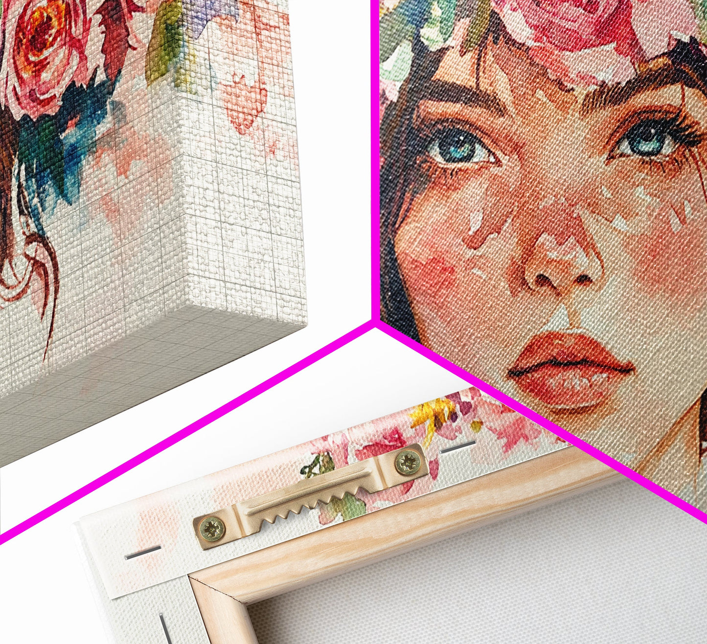 Floral Crown Canvas Print | Goddess Art Print | Pink Abstract Art | Romantic Woman Art | Boho Bedroom Decor Framed Canvas Print