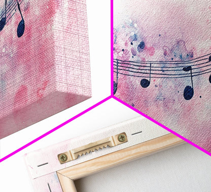 Music Notes Canvas Print Pink Abstract Art Musical Gift Idea Therapy Room Decor Boho Minimalist Wall Art Living Room Accent